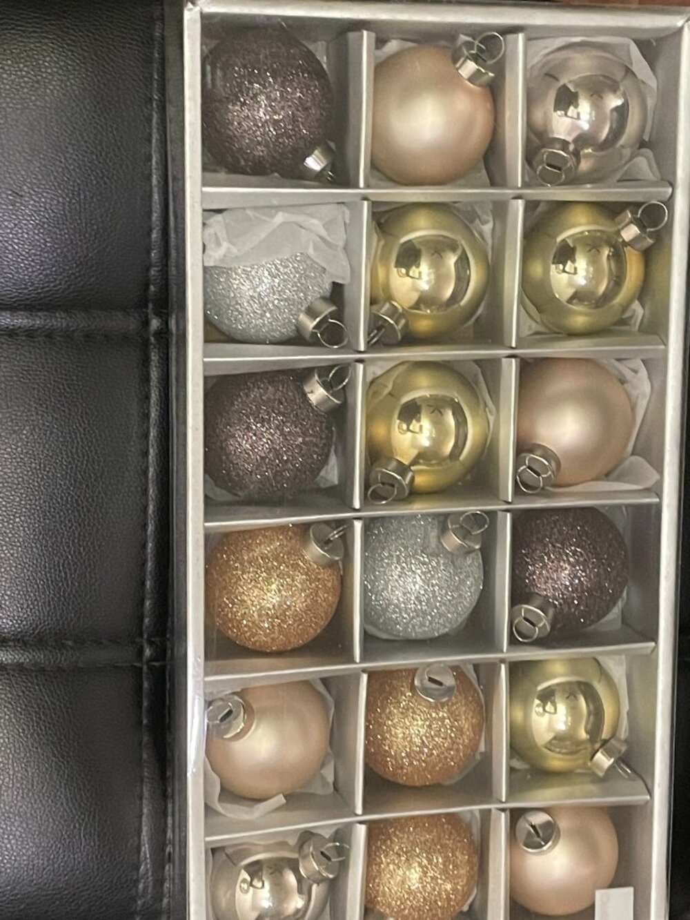 Crate & Barrel Winter Metallics Ball Christmas Tree Ornaments, Boxed Set of 18